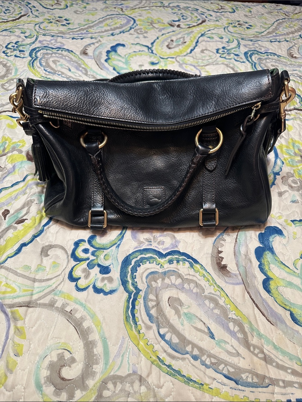 Dooney & Bourke Black Leather Shoulder Satchel with Gold Hardware